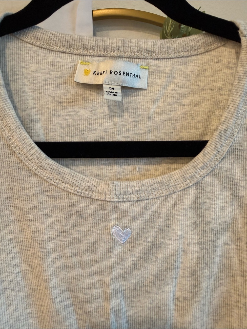 Rosenthal Light Gray Ribbed Tank with Embroidered Heart - Picture 2 of 4